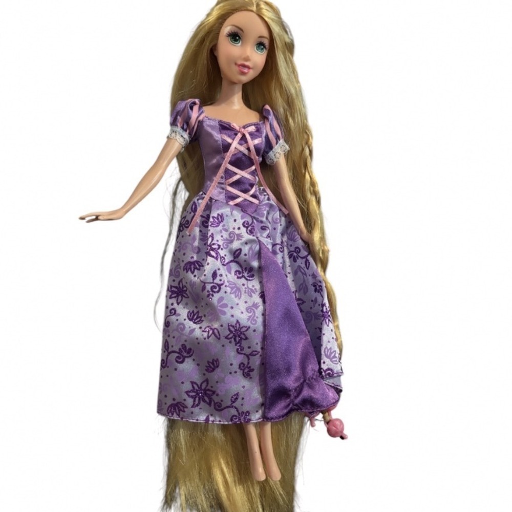 Disney Princess Rapunzel Tangled Doll Extra Long Blonde Hair Purple Floral Dress